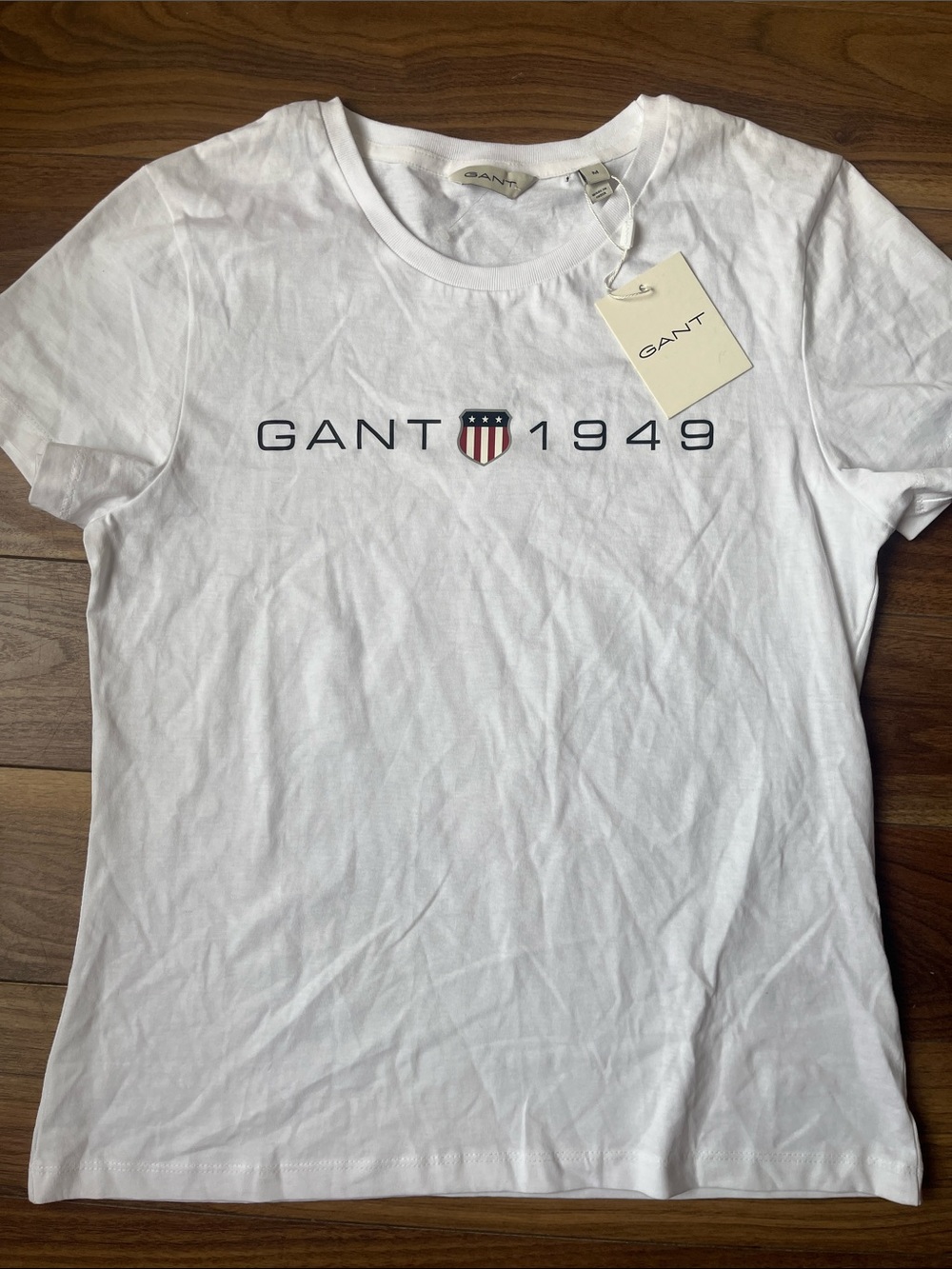 Gant Women White Short-Sleeve Logo Tee Medium Cotton